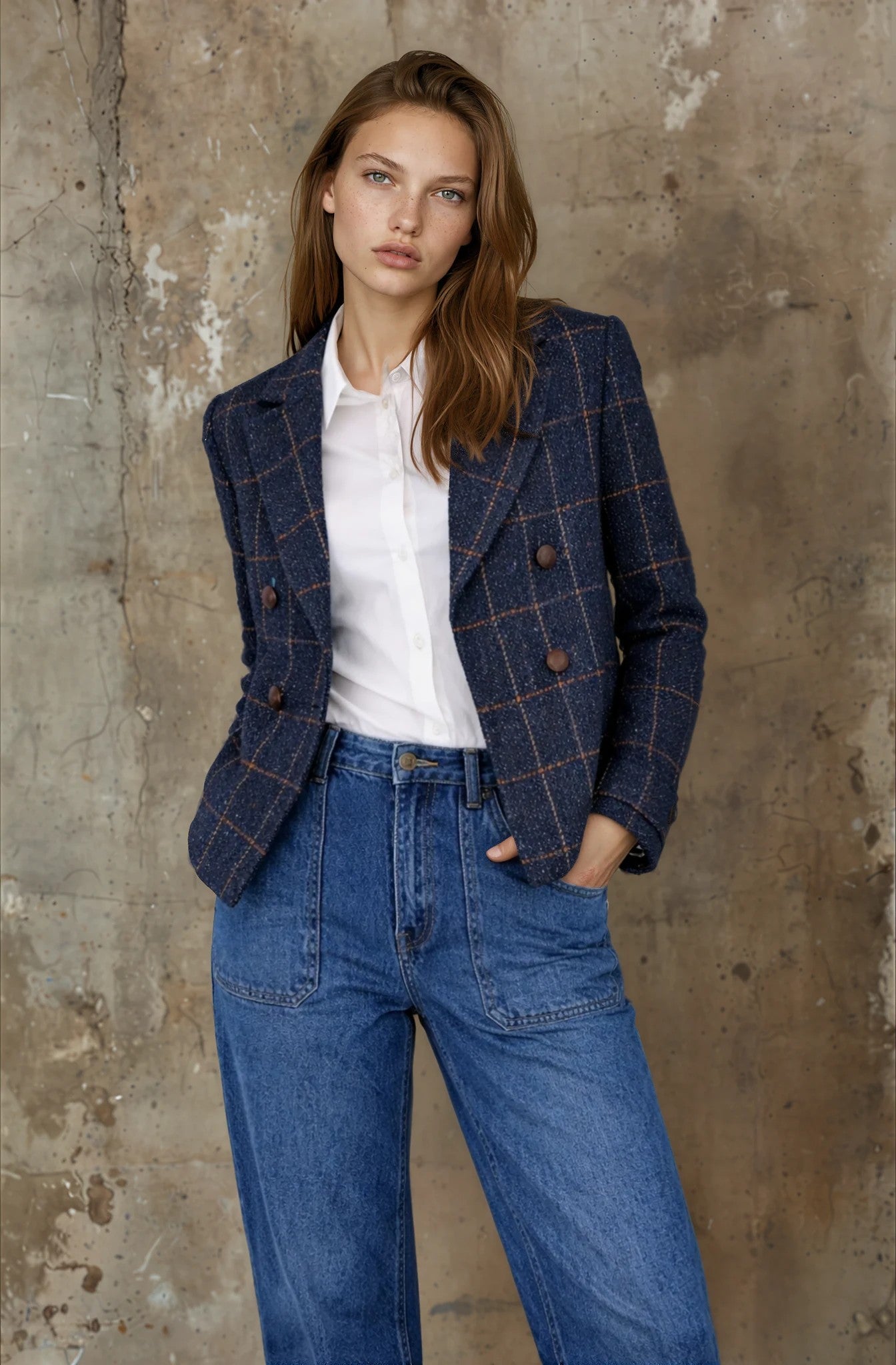 Moss Mateo Jacket Navy plaid
