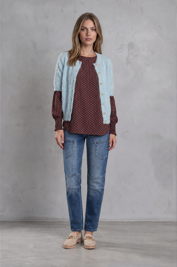 Sophia Short Sleeved Cardigan Blue