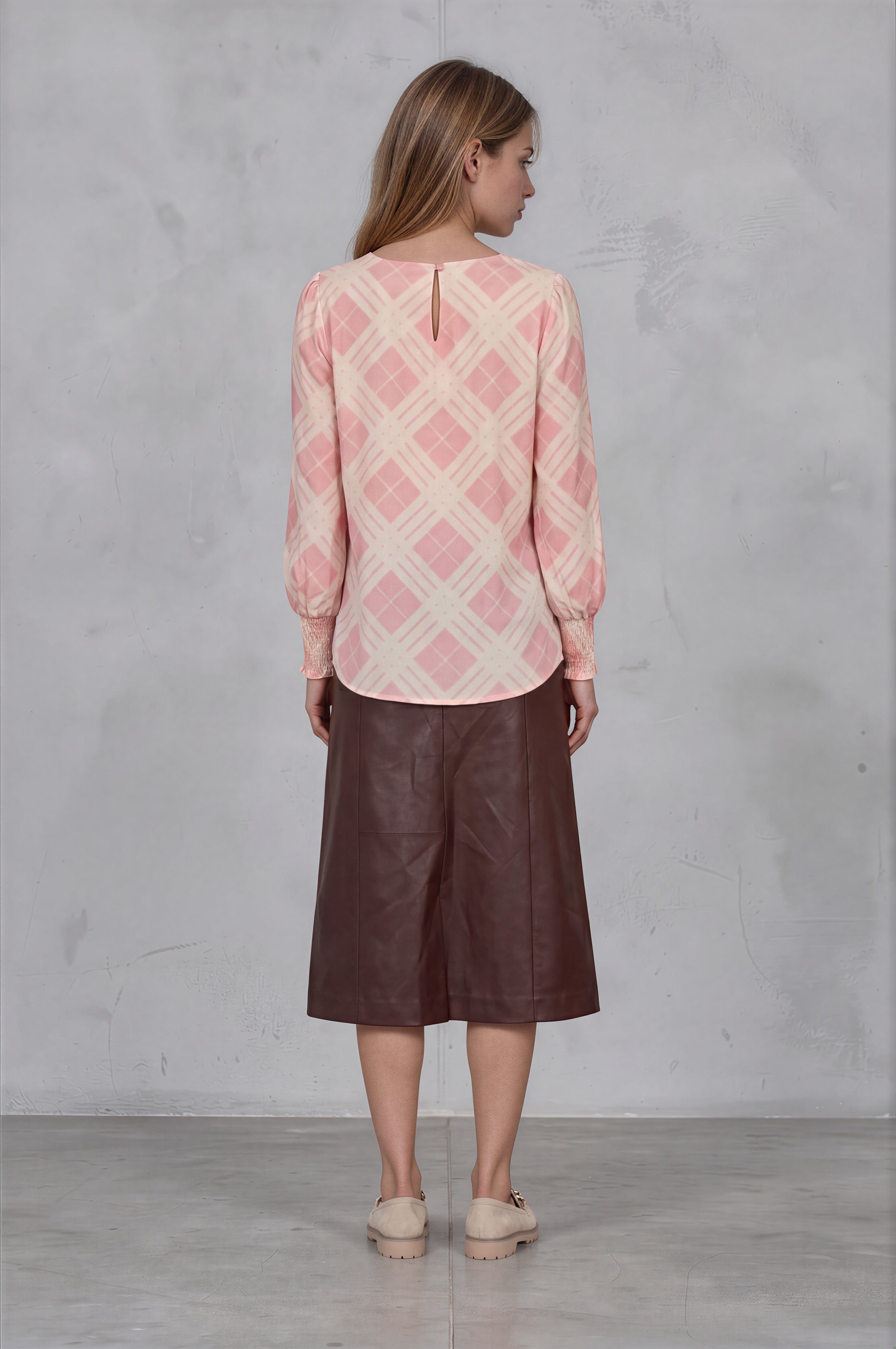 Finley Top - Blush Lattice with NO Stripe on sleeve
