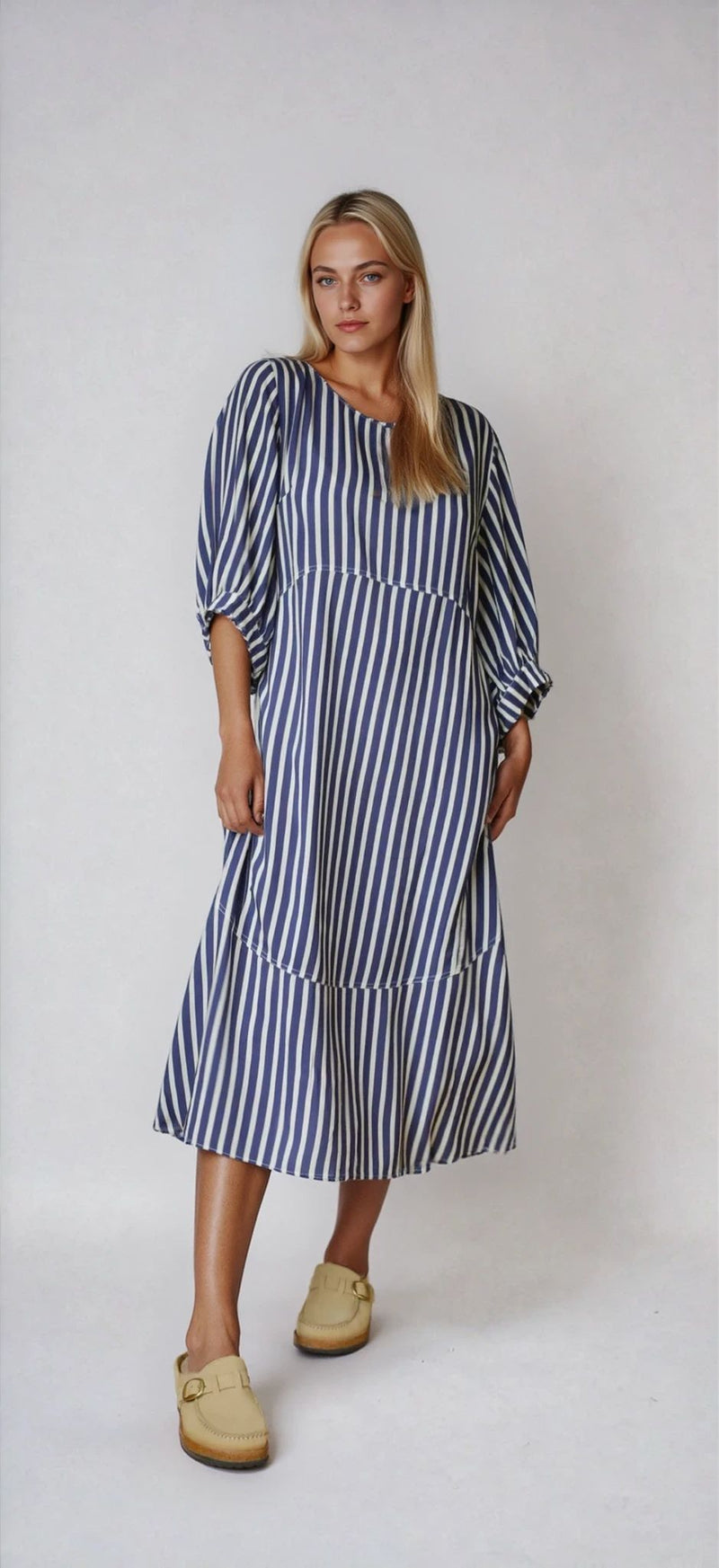 Cocoon Dress = Navy Stripe