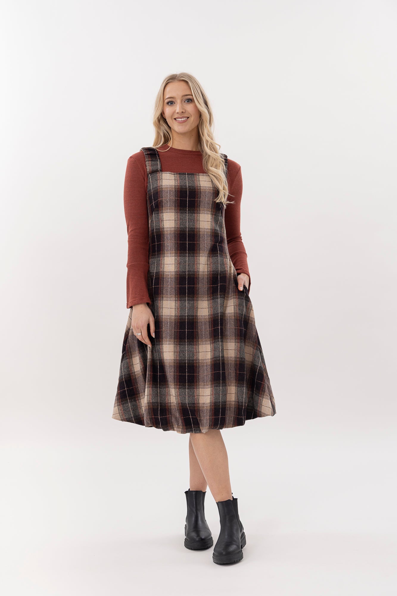 Pinafore Bubble Dress Woolen Plaid