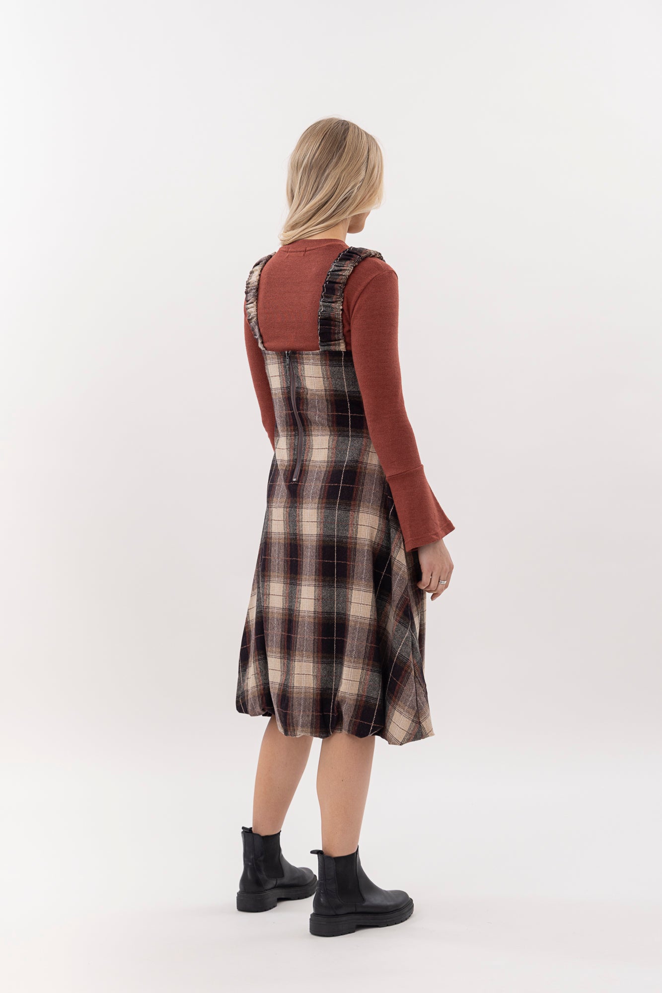 Pinafore Bubble Dress Woolen Plaid