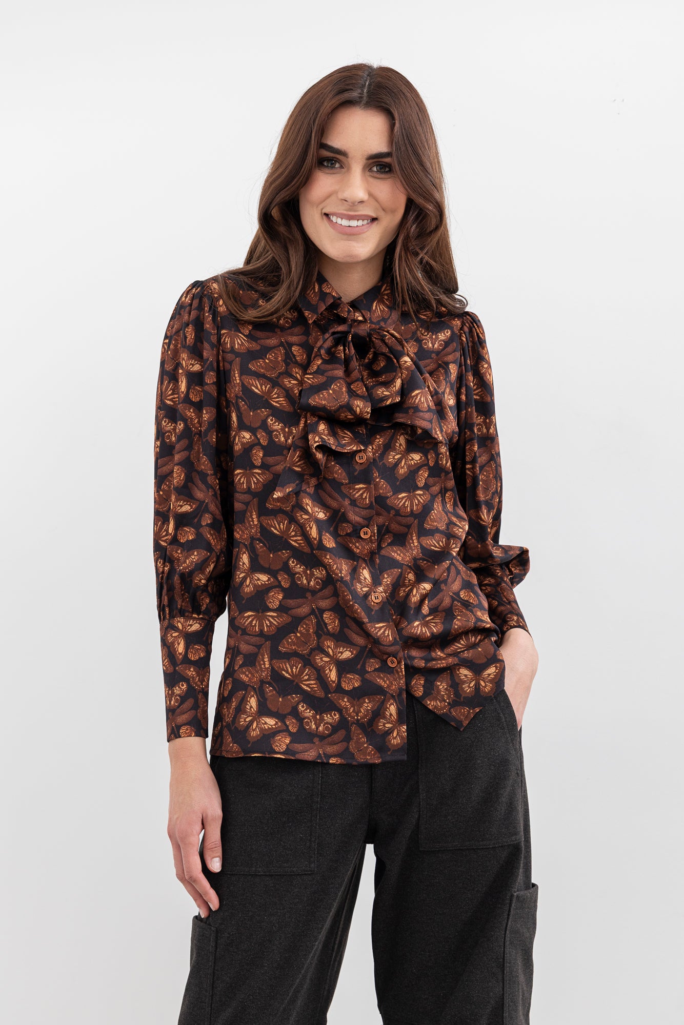 Moss Bow Shirt - butterfly print