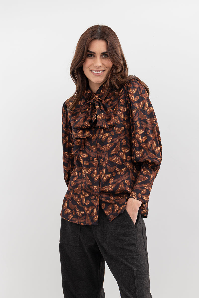 Moss Bow Shirt - butterfly print