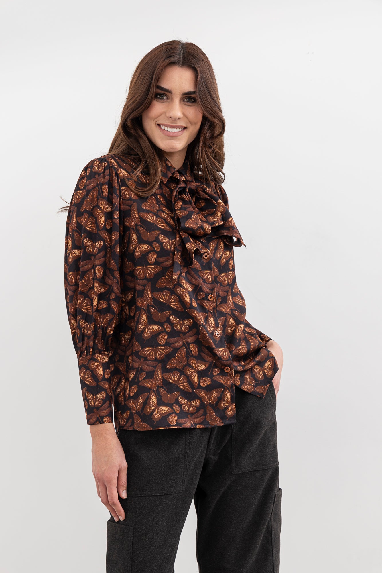 Moss Bow Shirt - butterfly print