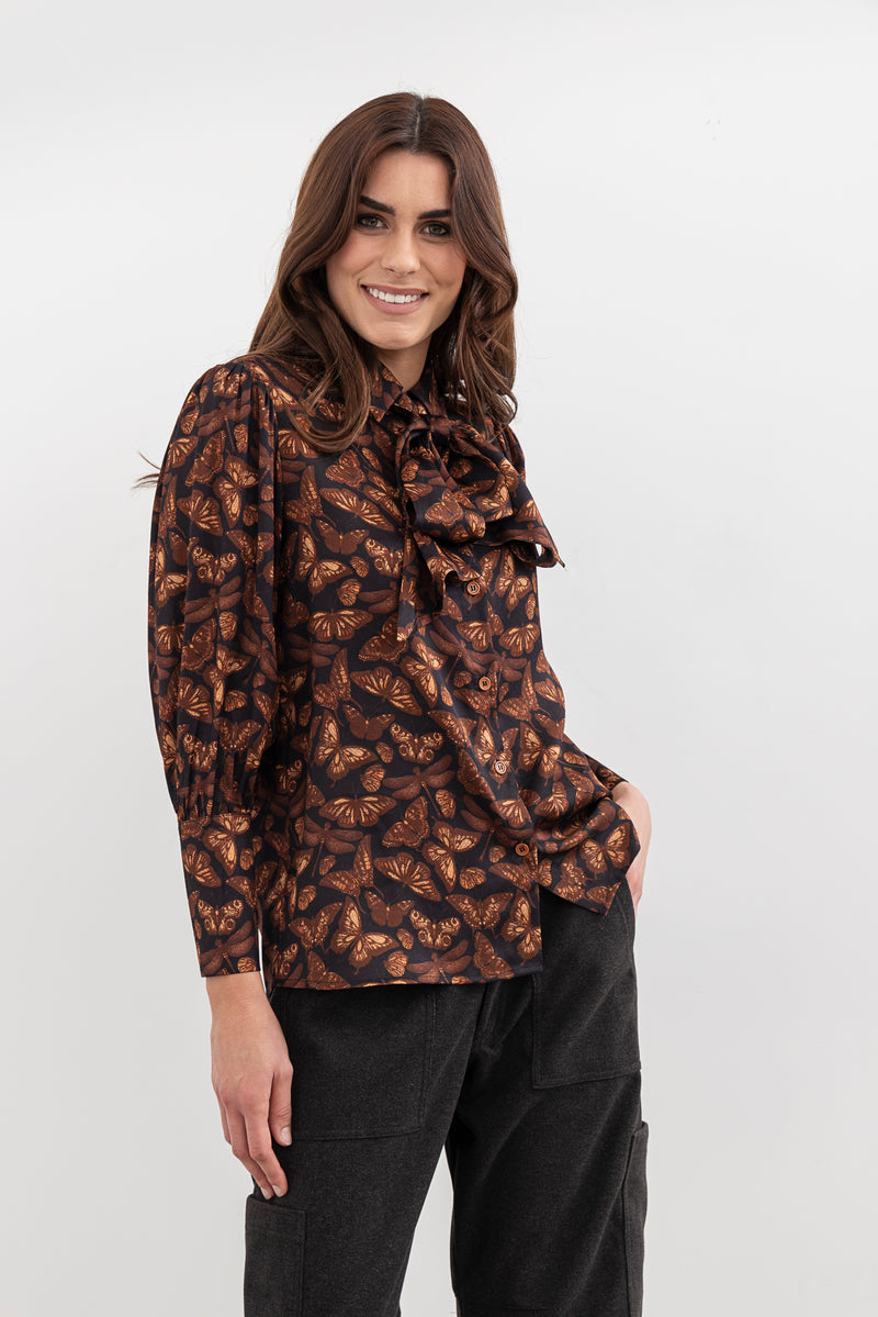Moss Bow Shirt - butterfly print
