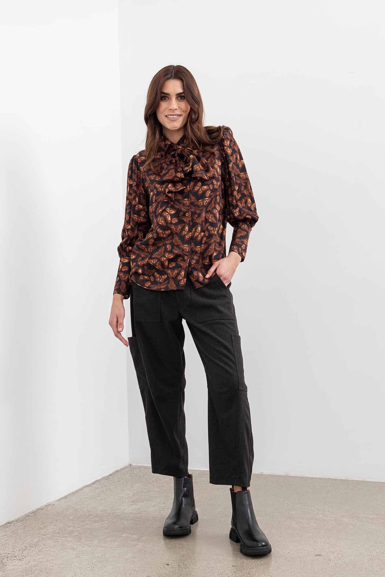 Moss Bow Shirt - butterfly print