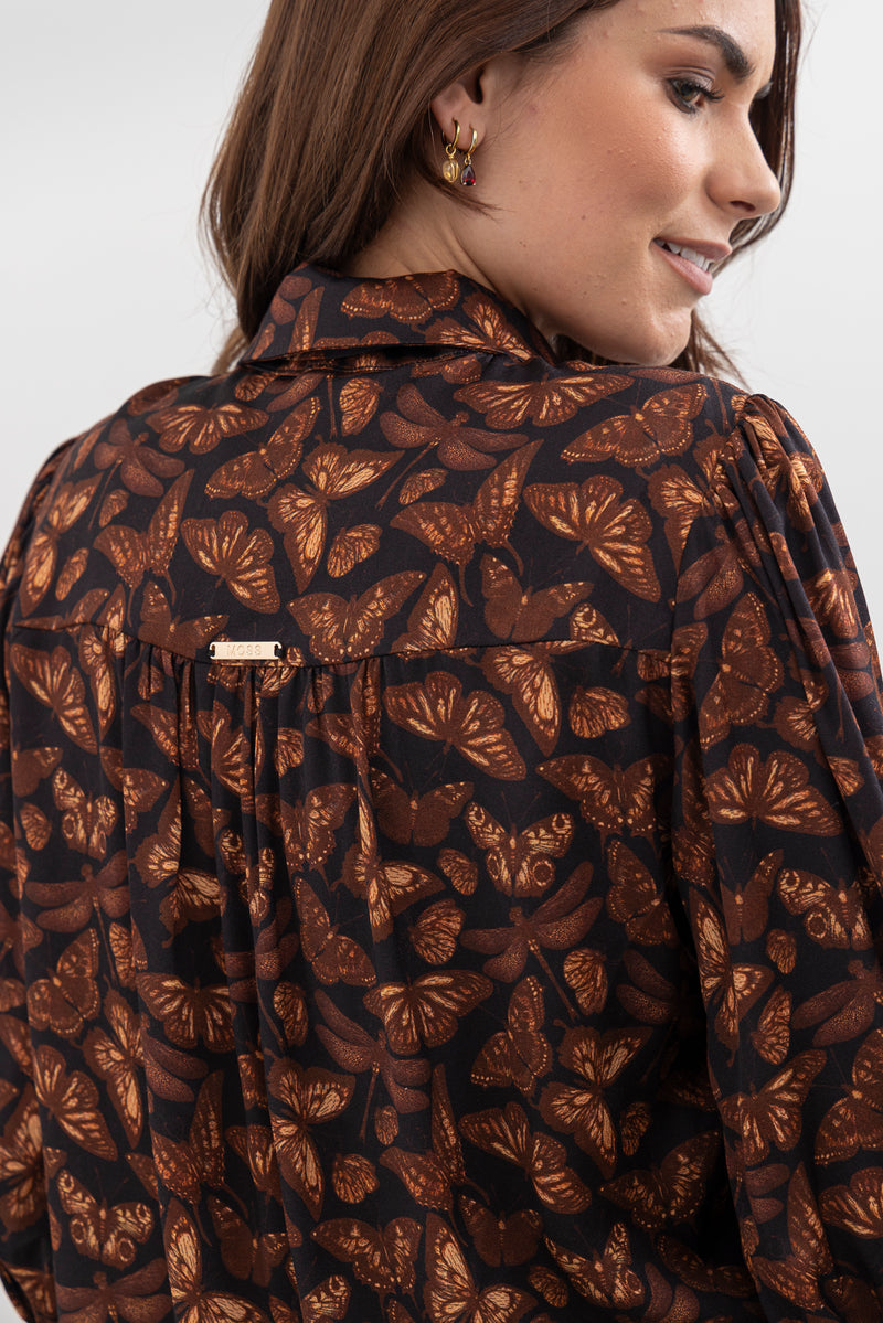 Moss Bow Shirt - butterfly print