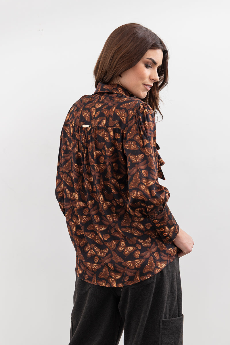 Moss Bow Shirt - butterfly print