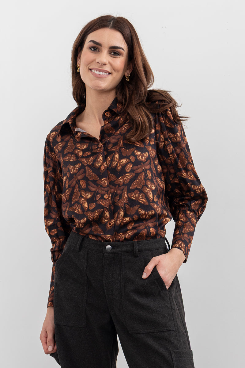 Moss Bow Shirt - butterfly print