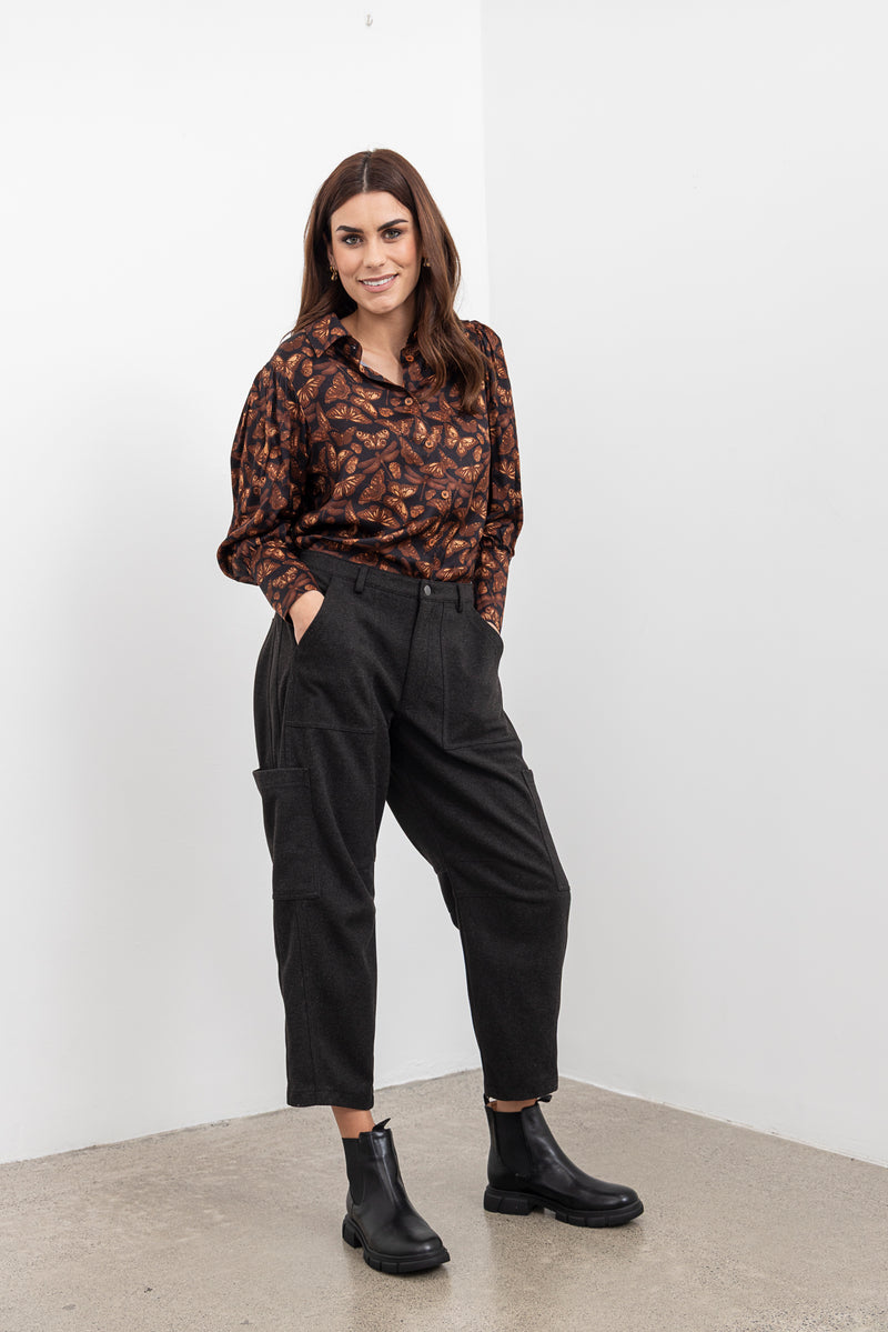 Moss Bow Shirt - butterfly print