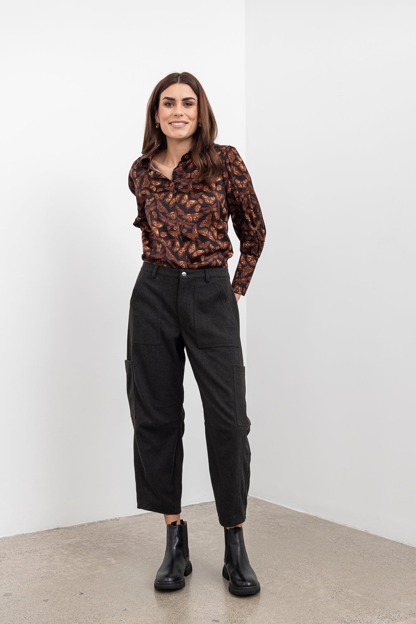 Moss Bow Shirt - butterfly print