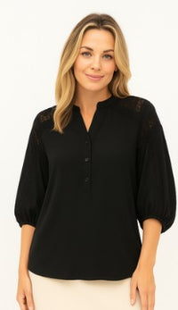 Bronte Shirt Black with lace inset