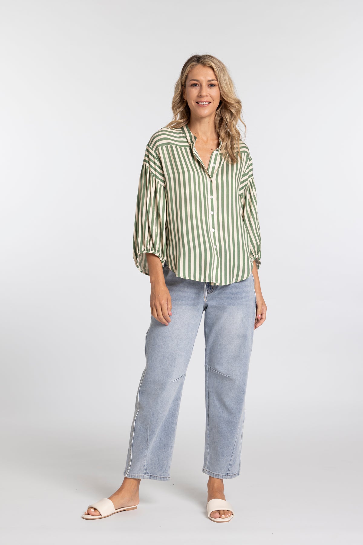 Bronte Shirt - Green Stripe