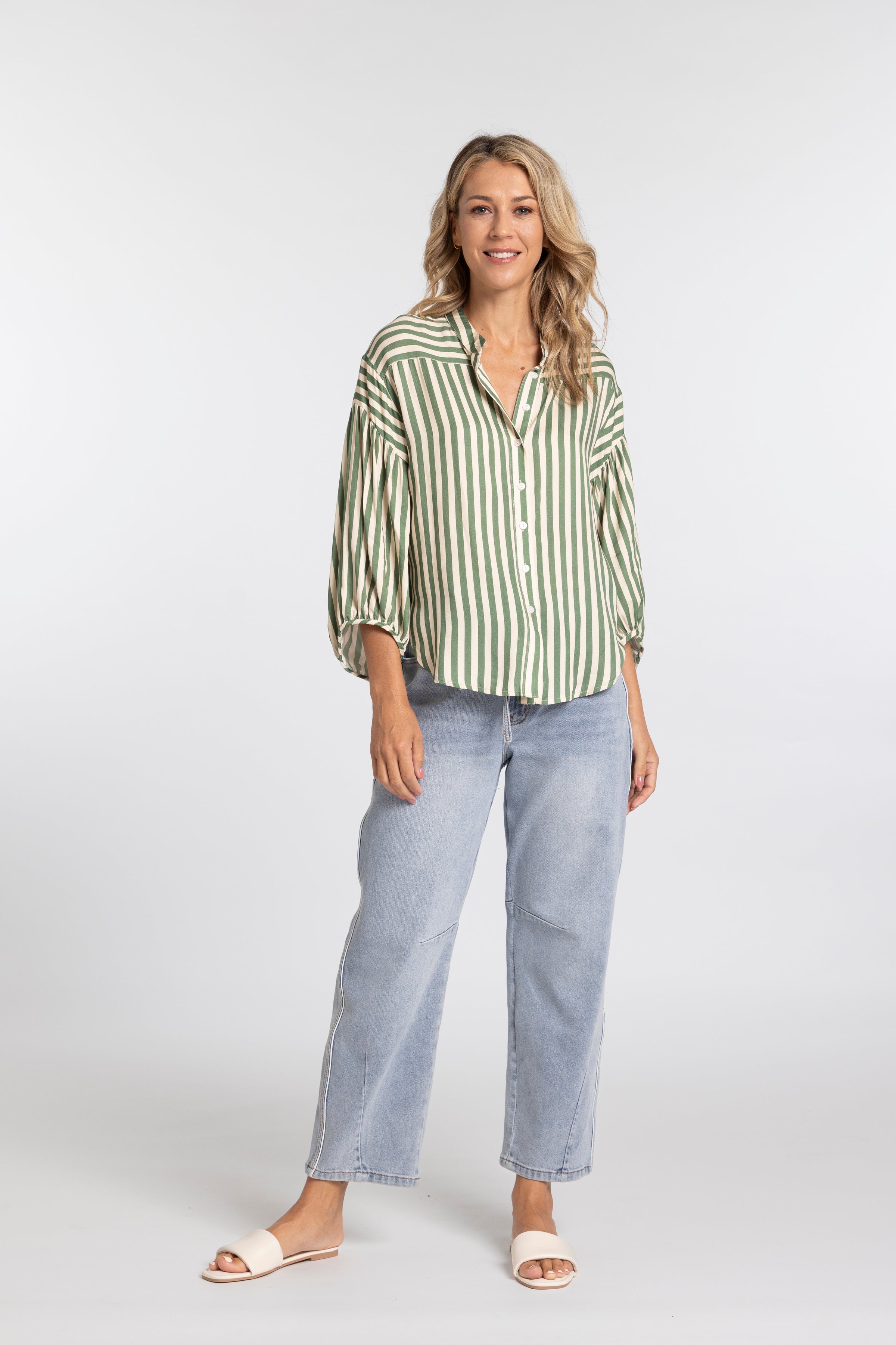 Bronte Shirt - Green Stripe