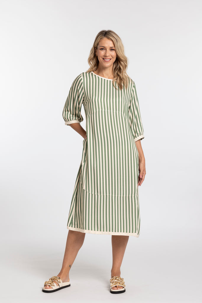 Cocoon Dress - Green stripe