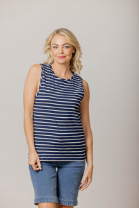 Staple tank navy white stripe RRP $48